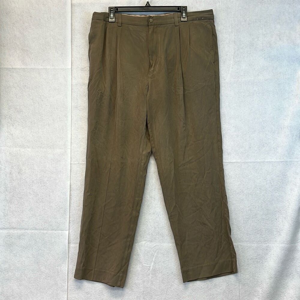 TOMMY BAHAMA Pants Men's Size 38x32 Brown Dress Silk Blend Pleated Front Casual